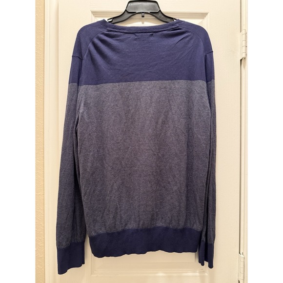BANANA REPUBLIC Crewneck Pullover Men's XL Blue Striped Cashmere Blend Sweater - Picture 2 of 4